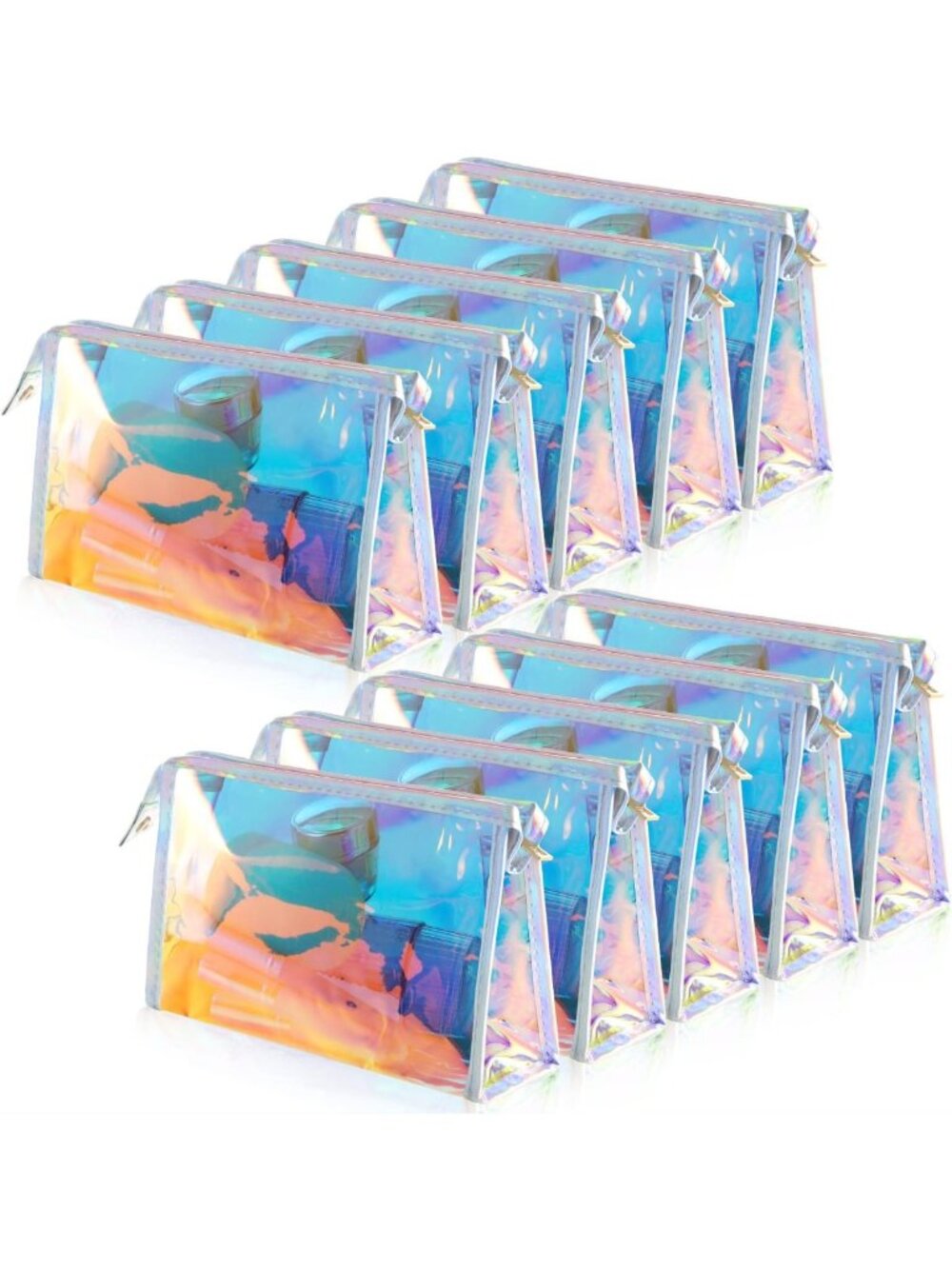 10 Pcs Iridescent Makeup Bags Set, Waterproof Clear PVC Toiletry Pouches for